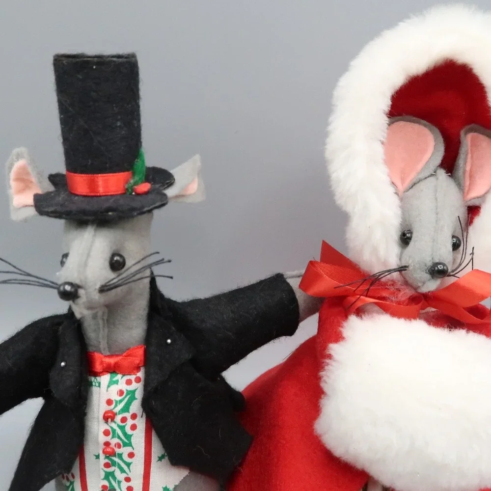 Vintage‎ Stuffed Felt Plush Christmas Mice 80s Mr. & Mrs. Mouse 8